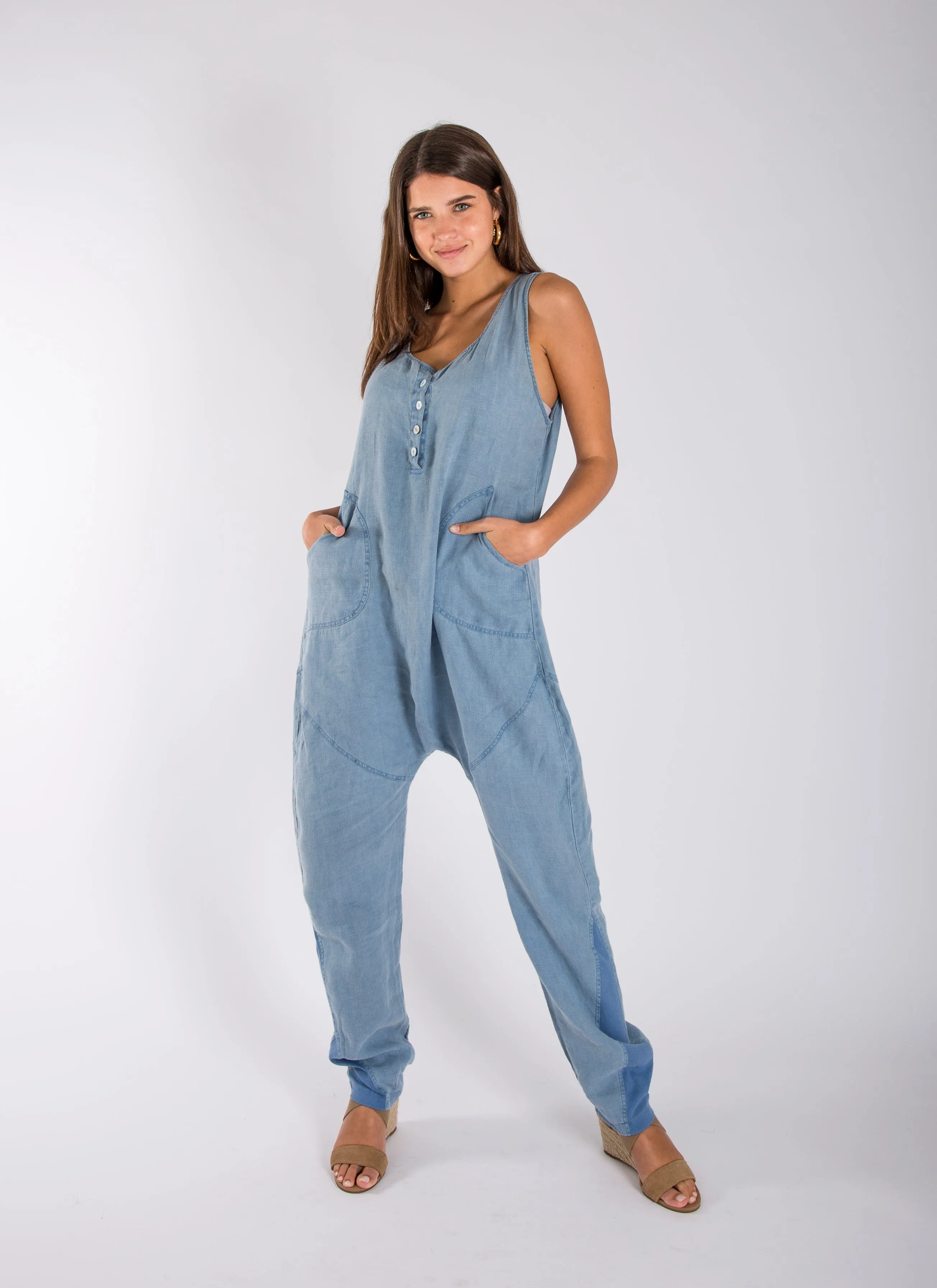 Drop Crotch Linen Jumpsuit sold by Claudio Milano product image thumbnail 4