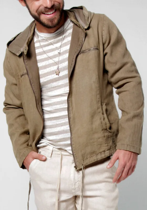 #1504 Linen Jacket made from 100% Natural Linen, Italian Style Zip-up jacket with detachable hoodie made by Claudio Milano