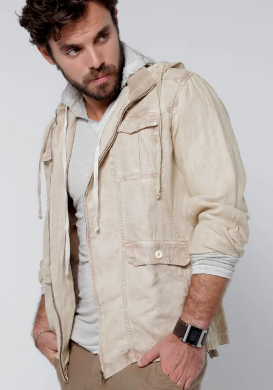 Linen Jacket With Detachable Hoodie & Button Pockets made by Claudio Milano
