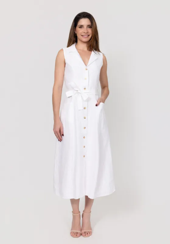 Linen Sleeveless Belted Midi Dress With Buttons made by Claudio Milano