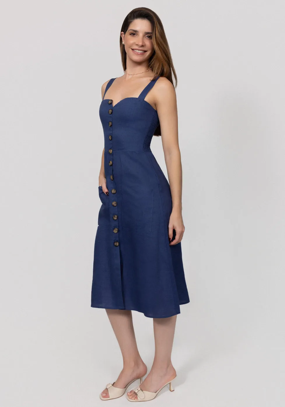 Midi Linen Dress With Front Buttons & Pockets sold by Claudio Milano product image thumbnail 2