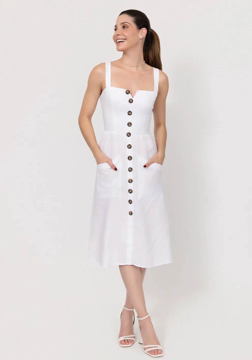 Midi Linen Dress With Front Buttons & Pockets sold by Claudio Milano product image thumbnail 5