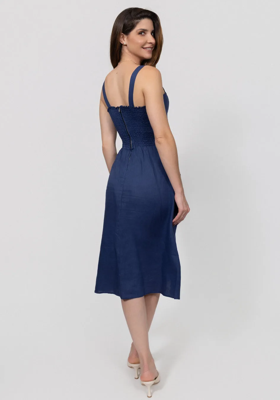 Midi Linen Dress With Front Buttons & Pockets sold by Claudio Milano product image thumbnail 4