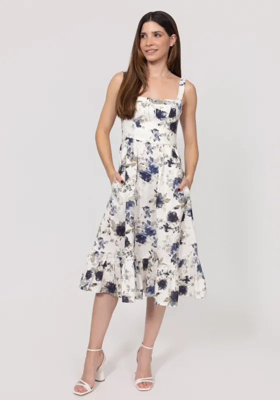 Romantic Linen Midi Dress With Front Tie & Soft Ruffle made by Claudio Milano