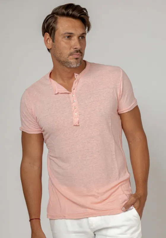 Short Sleeve Jersey Linen Henley T-Shirt made by Claudio Milano