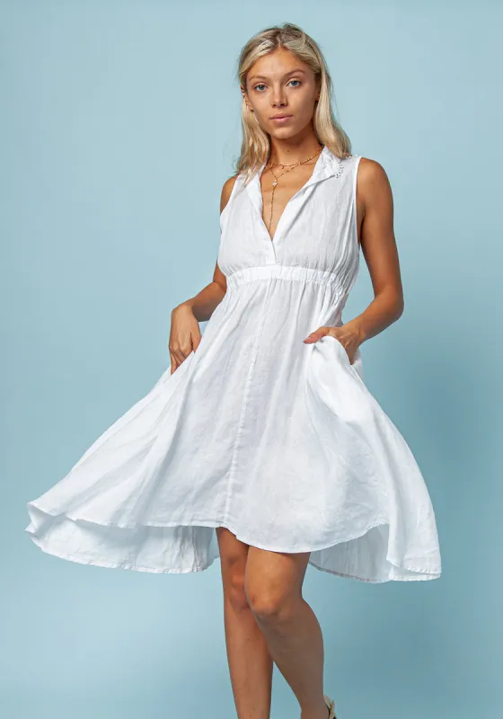 Sleeveless Linen Dress With Elastic Waist & Collar made by Claudio Milano