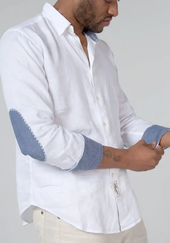Long Sleeve Button Down Linen Shirt With Chambray Details | Regular Fit made by Claudio Milano