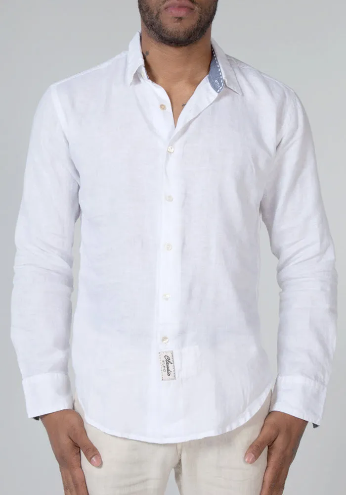Long Sleeve Button Down Linen Shirt With Chambray Details | Regular Fit sold by Claudio Milano product image thumbnail 2