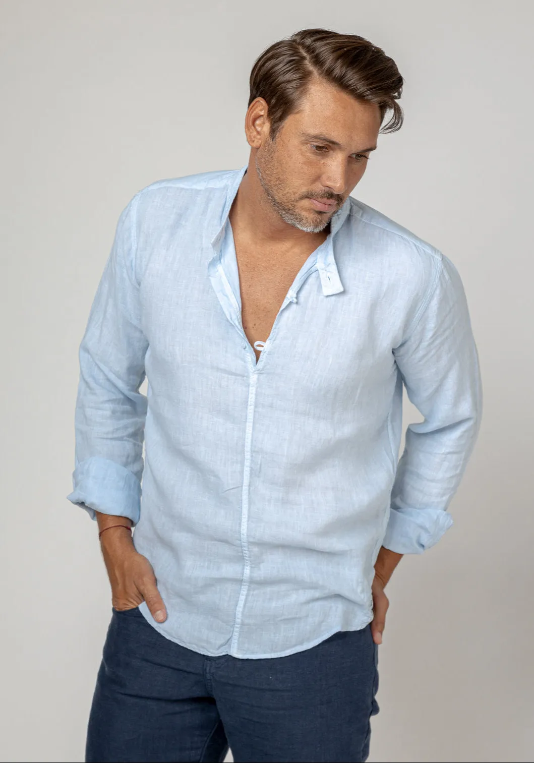 Long Sleeve Linen Shirt With Button Collar sold by Claudio Milano product image thumbnail 5
