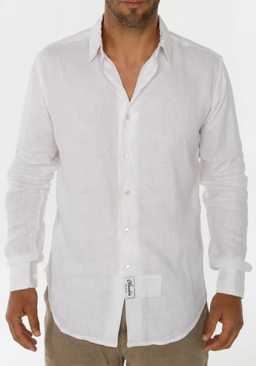 Long Sleeve Button Down Linen Shirt | Regular Fit sold by Claudio Milano product image thumbnail 4