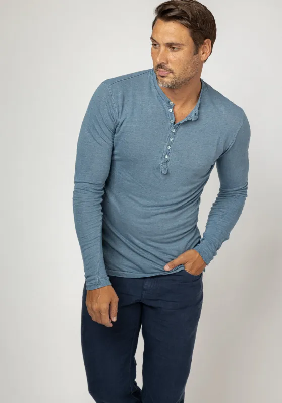 Jersey Linen Fitted Long Sleeve Henley T-Shirt made by Claudio Milano