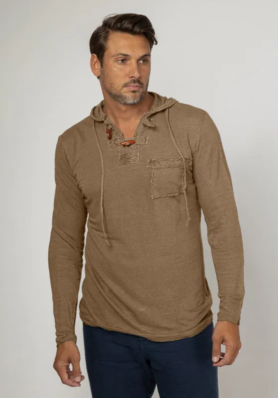 Jersey Linen Long Sleeve Hoodie With Pocket & Wooden Fasteners made by Claudio Milano