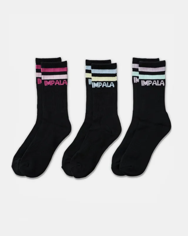 Impala Stripe Sock 3pk - Black sold by Impala Rollerskates