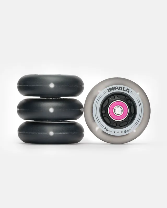 Impala Light Up Inline Wheel 4pk - Black/White sold by Impala Rollerskates