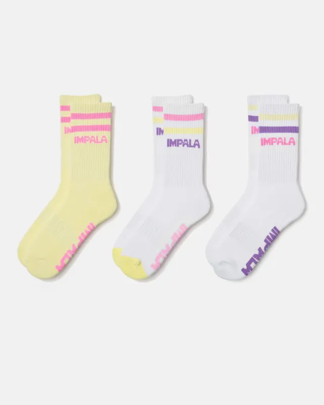 Impala Stripe Sock 3pk - Petal sold by Impala Rollerskates