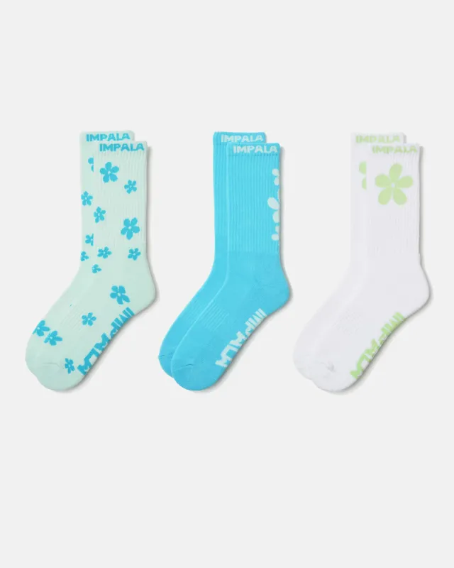 Impala Skate Sock 3pk - Ditsy Blue made by Impala Rollerskates