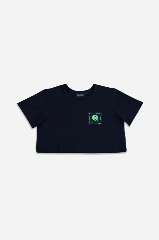 SMILEY CROP T-SHIRT BLK made by Goodbois