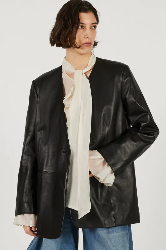 Lamb Leather No-Collar Jacket made by Prank Project