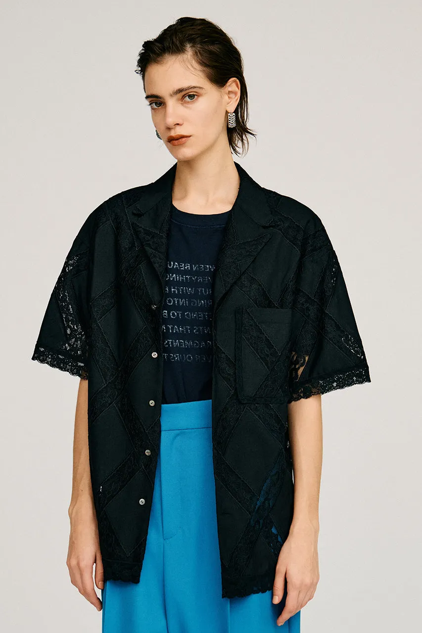 Cross-Lace Open-Neck Shirt sold by Prank Project
