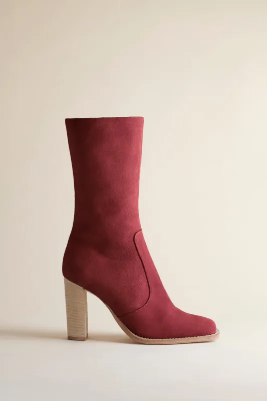 Lauryn Boot in Oxblood Suede sold by Brother Vellies