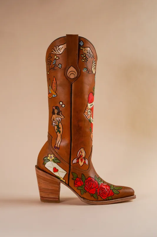 My Body My Choice Doodle Cowboy Boot in Caramel sold by Brother Vellies