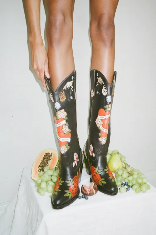 My Body My Choice Doodle Cowboy Boot in Midnight sold by Brother Vellies