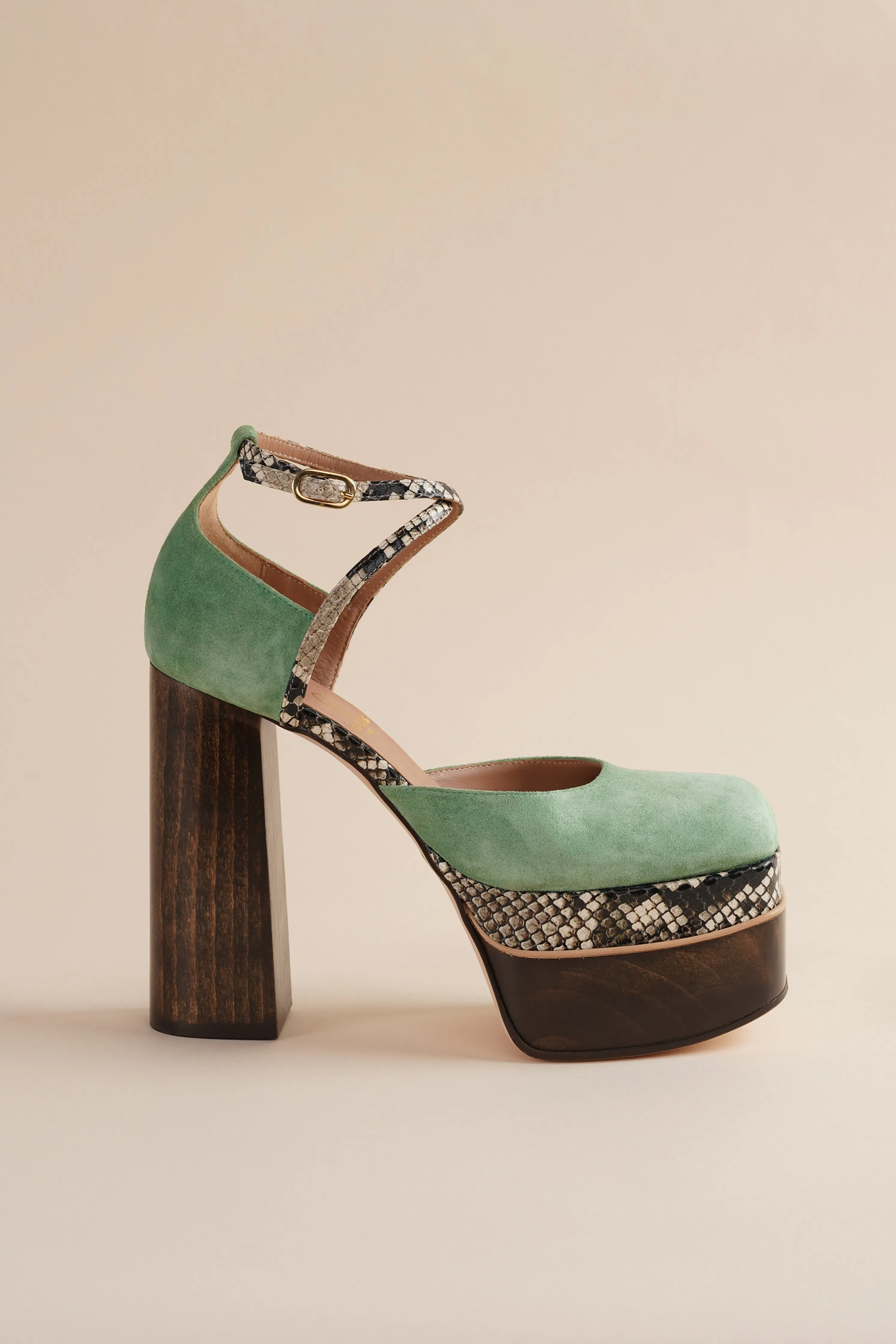 Disco Mary Jane Platform in Cactus Green Suede sold by Brother Vellies