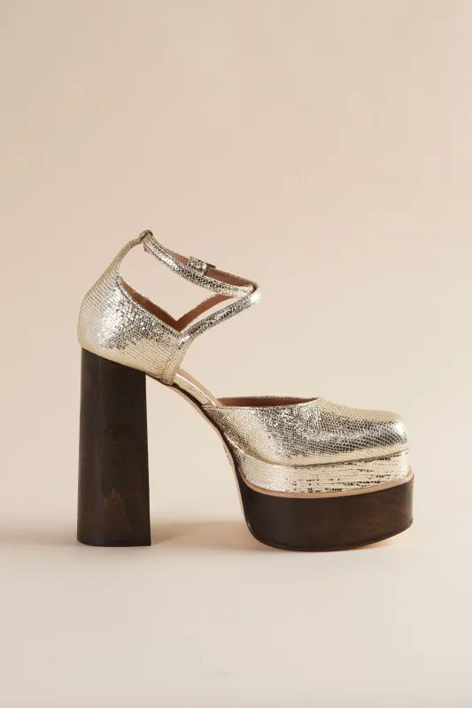 Disco Mary Jane Platform in Gold Metallic Leather sold by Brother Vellies