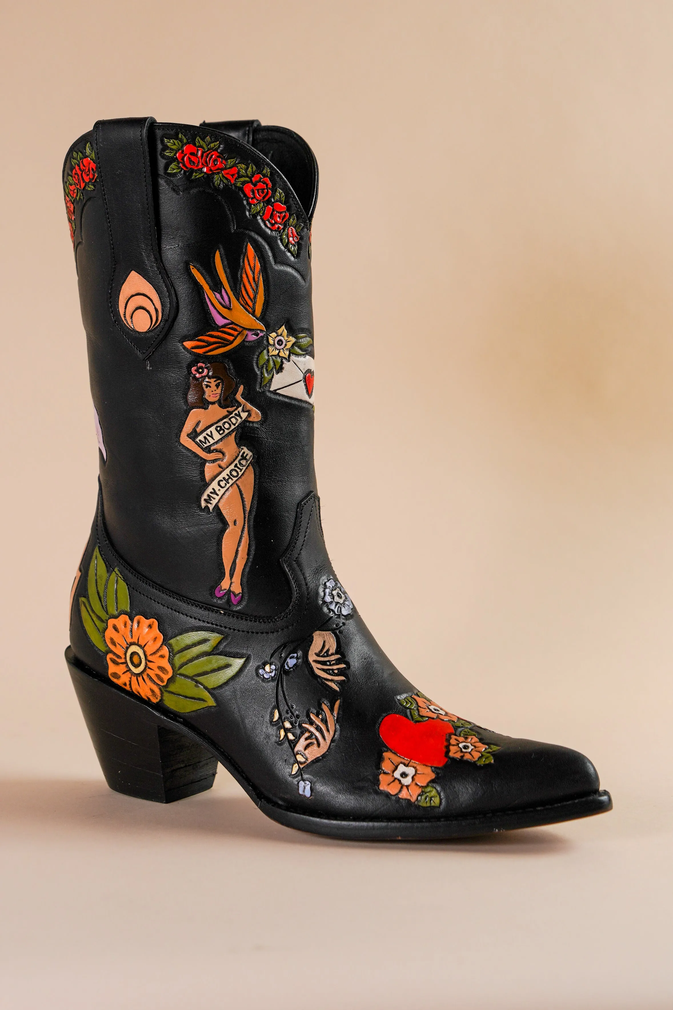 My Body My Choice Doodle Cowboy Bootie in Midnight sold by Brother Vellies product image thumbnail 3