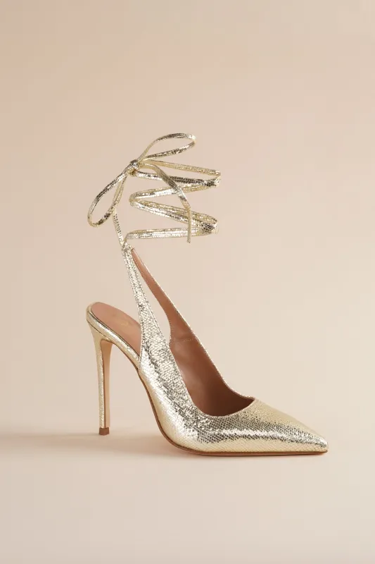 Ribbon Pump in Gold Metallic Leather sold by Brother Vellies