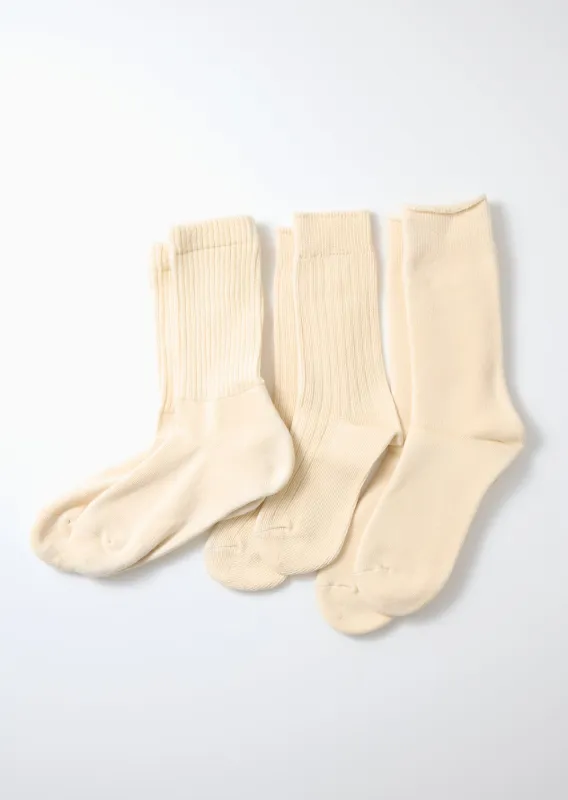 Organic Daily 3 Pack Crew Socks - Ecru made by ROTOTO