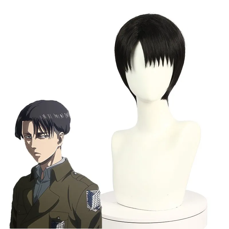 Anime Attack on Titan Levi Captain Short Straight Black Cosplay Wigs sold by L-email wig
