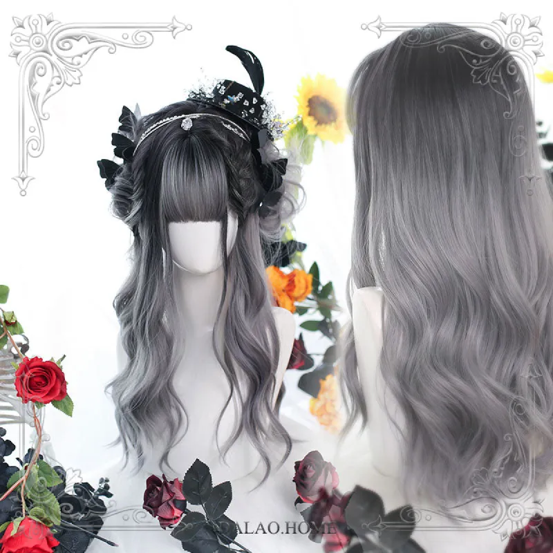 Harajuku Soft Girl Gentle Grey Long Curly Lolita Wig sold by Lemail wig