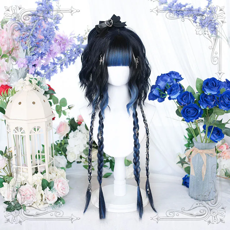Lolita Black Mixed Blue Long Straight Cosplay Wig sold by Lemail wig product image thumbnail 4