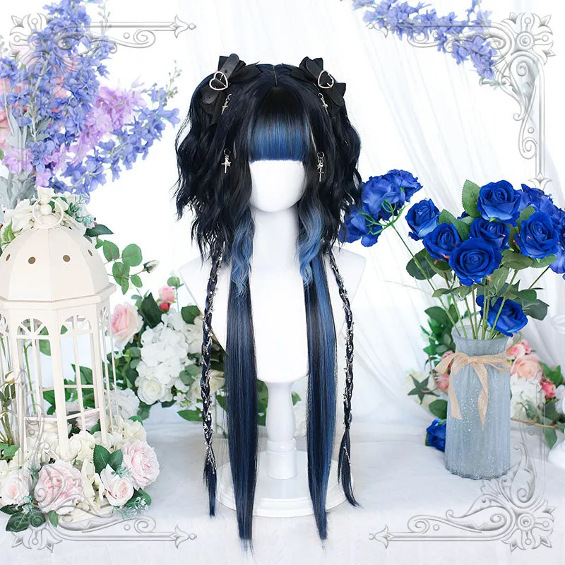 Lolita Black Mixed Blue Long Straight Cosplay Wig sold by Lemail wig product image thumbnail 2