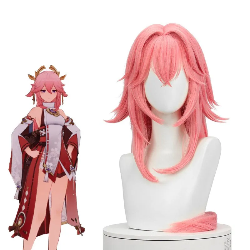 Genshin Impact Guuji Yae Miko Cosplay Costume And Pink Long Wig Kit sold by Lemail wig
