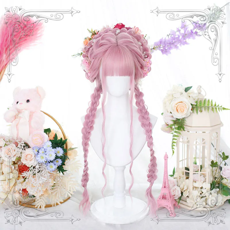 Lolita Pink Long Curly Cosplay Wigs sold by L-email wig
