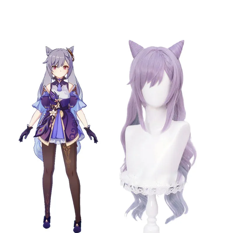Game Genshin Impact Keqing Long Mixed Purple Ponytail Cosplay Wigs With Ears sold by Lemail wig