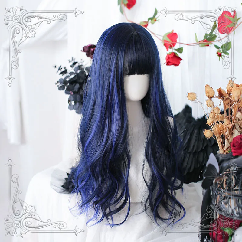 Lolita Black Mixed Blue Long Curly Cosplay Wigs sold by Lemail wig product image thumbnail 3