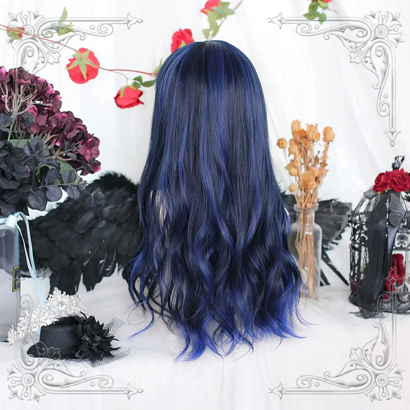 Lolita Black Mixed Blue Long Curly Cosplay Wigs sold by Lemail wig product image thumbnail 4