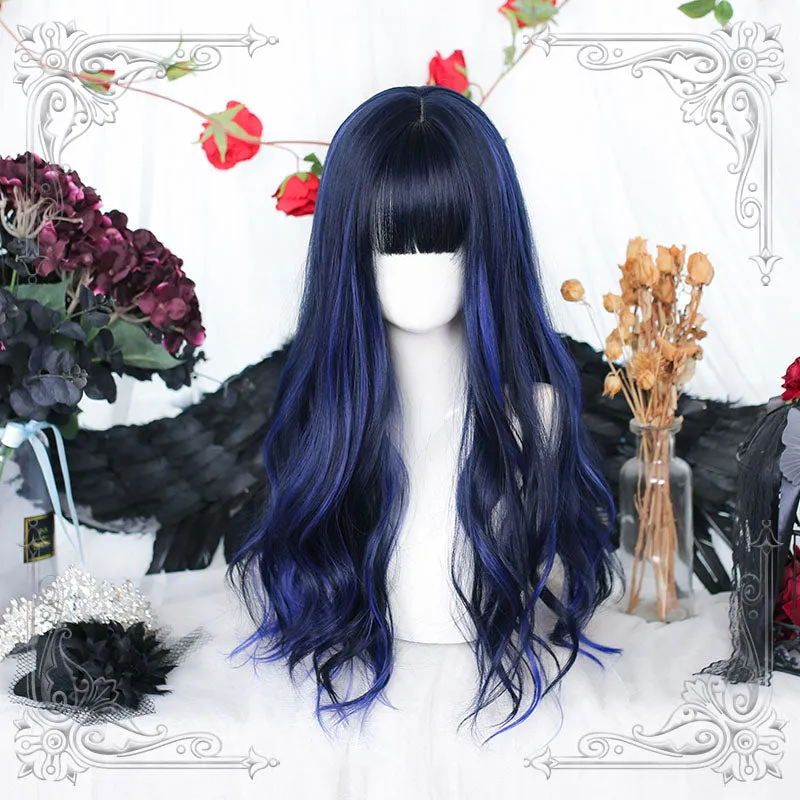 Lolita Black Mixed Blue Long Curly Cosplay Wigs sold by Lemail wig product image thumbnail 2