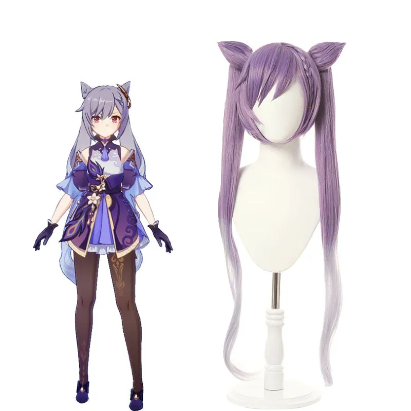 Game Genshin Impact Keqing Long Mixed Purple Ponytail Cosplay Wigs With Ears sold by Lemail wig