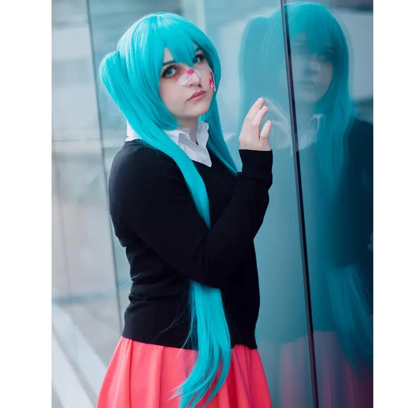 Supper Long Anime Teal Light Blue Long Straight Cosplay Wigs sold by L-email wig product image thumbnail 3