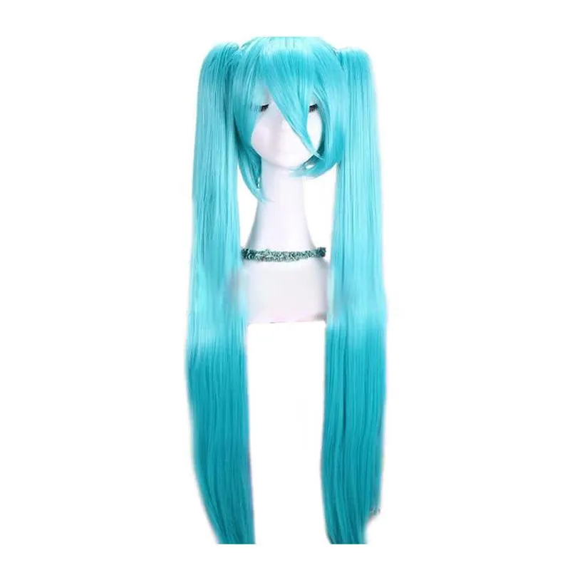 Supper Long Anime Teal Light Blue Long Straight Cosplay Wigs sold by L-email wig product image thumbnail 4