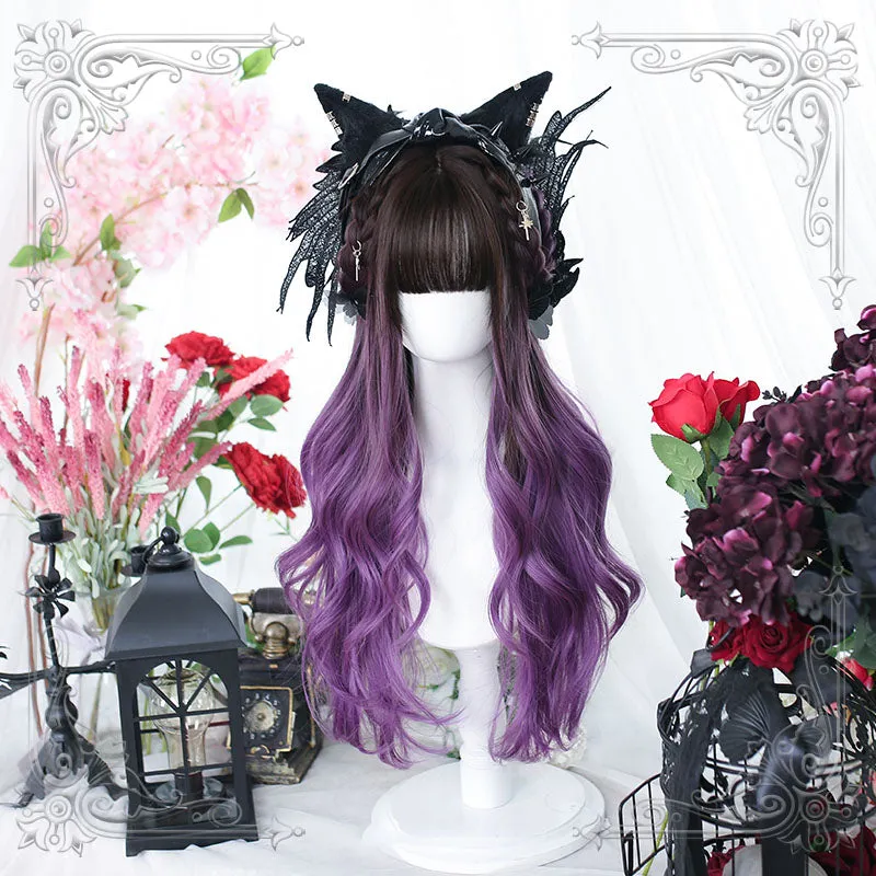 Lolita Black Mixed Purple Long Curly Cosplay Wig sold by L-email wig