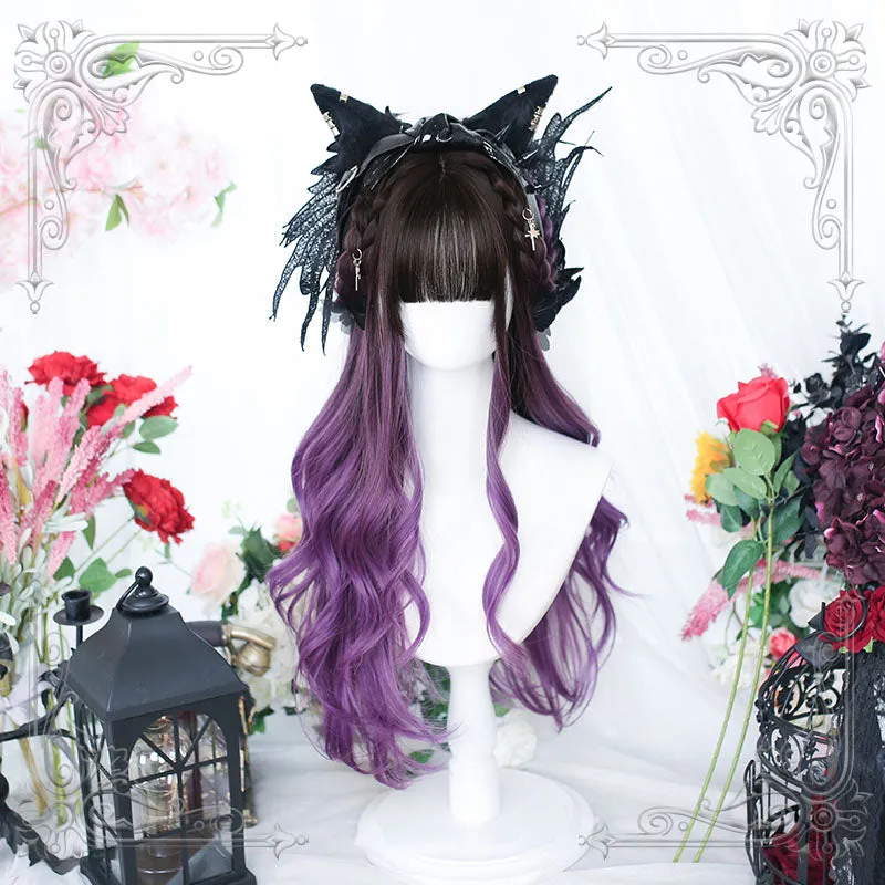 Lolita Black Mixed Purple Long Curly Cosplay Wig sold by L-email wig product image thumbnail 2