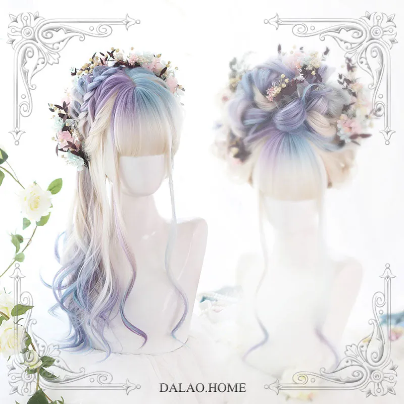Dream Starry Sky Aurora Bleaching And Dyeing Long Curly Lolita Wig made by Lemail wig