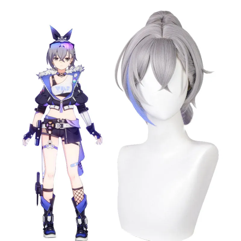 Ready To Ship Honkai: Star Rail Silver Wolf Grey Mixed Blue Cosplay Wig sold by Lemail wig