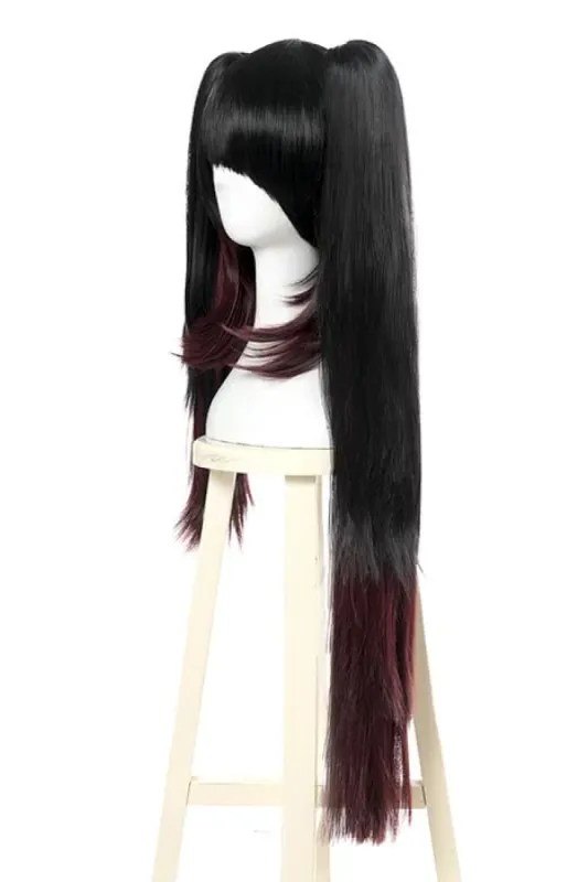Date A Live Tokisaki Kurumi Long Straight Ponytails Black Mixed Dark Red Cosplay Wigs made by Lemail wig