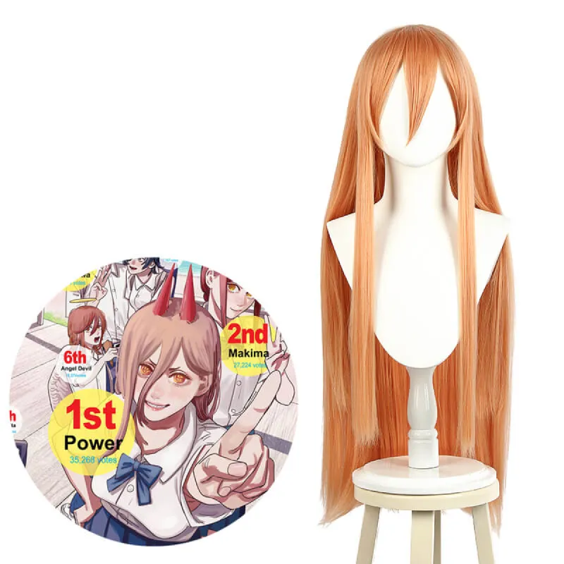 Chainsaw Man Power Long Straight Orange Halloween Cosplay Wigs sold by Lemail wig